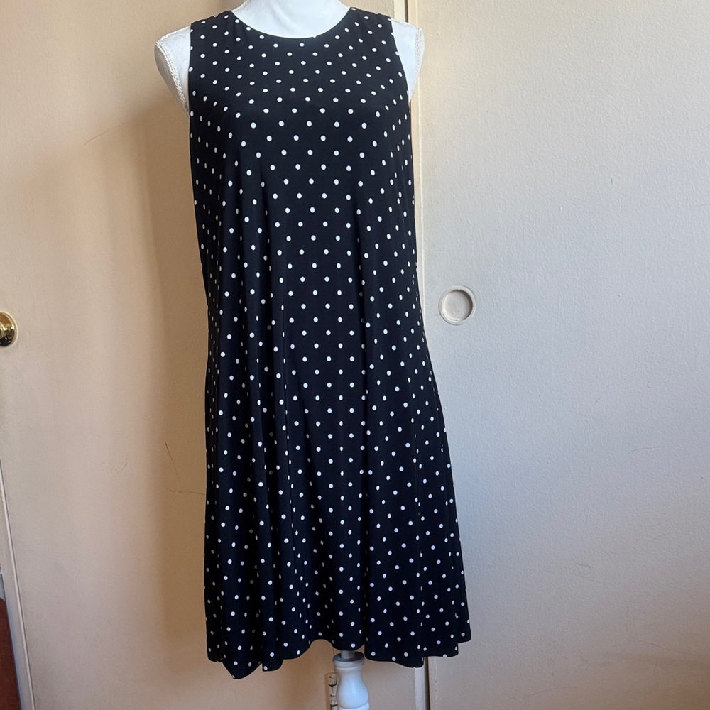 Anne Klein Black and White Polka Dot Midi Dress A line dress